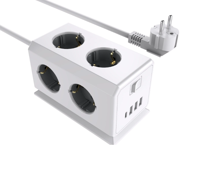E08 Žičani višenamjenski produžni kabel sa 6 utičnica europskog stila, 3 USB-A priključka i 1 USB-C priključak, s prekidačem