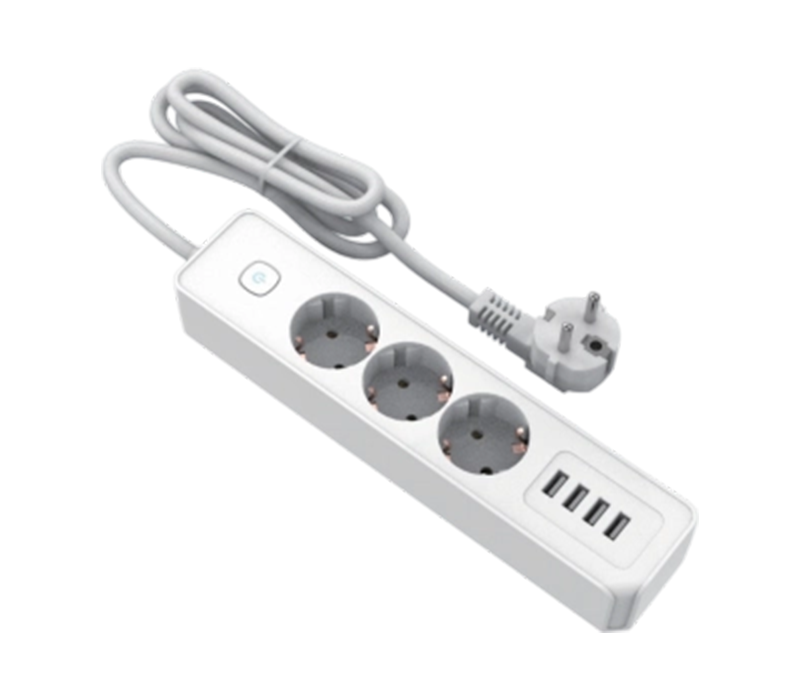 E22-3 Razdjelni kabel europskog stila s 3 utičnice i 4 USB-A priključka, prekidač uključen
