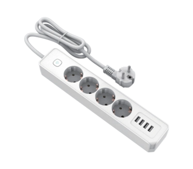 E22-4 razdjelnik u europskom stilu s 4 utičnice i 4 USB-A priključka, prekidač uključen