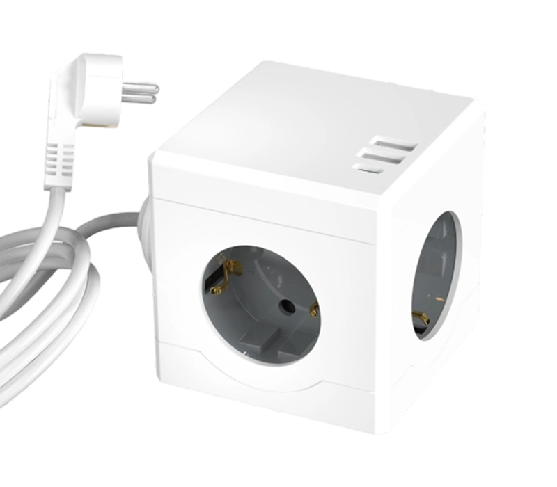 E16-C žičani kub produžni kabel s 3 utičnice u europskom stilu, 2 USB-A priključka i 1 USB-C priključak
