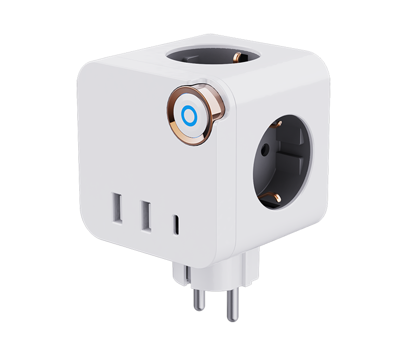 E19 Plug-In Cube produžni kabel s 3 utičnice u europskom stilu, 2 USB-A priključka i 1 USB-C priključak, s prekidačem